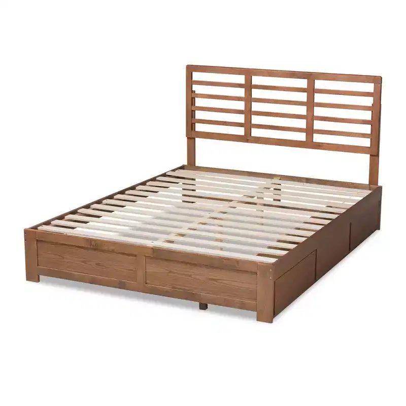 Letto Piera Moderno in Legno con Piattaforma a 3 Cassetti Noce/Marrone - Baxton Studio