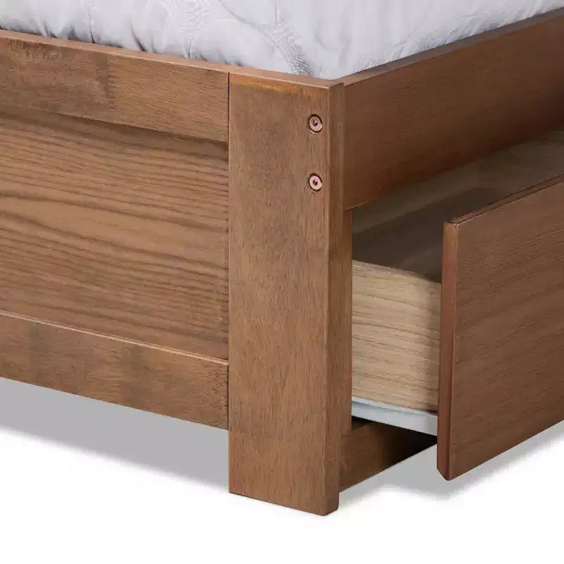 Letto Piera Moderno in Legno con Piattaforma a 3 Cassetti Noce/Marrone - Baxton Studio