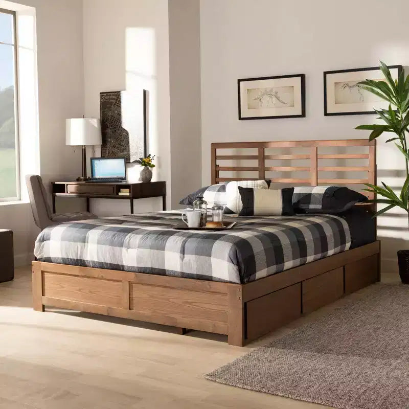 Letto Piera Moderno in Legno con Piattaforma a 3 Cassetti Noce/Marrone - Baxton Studio