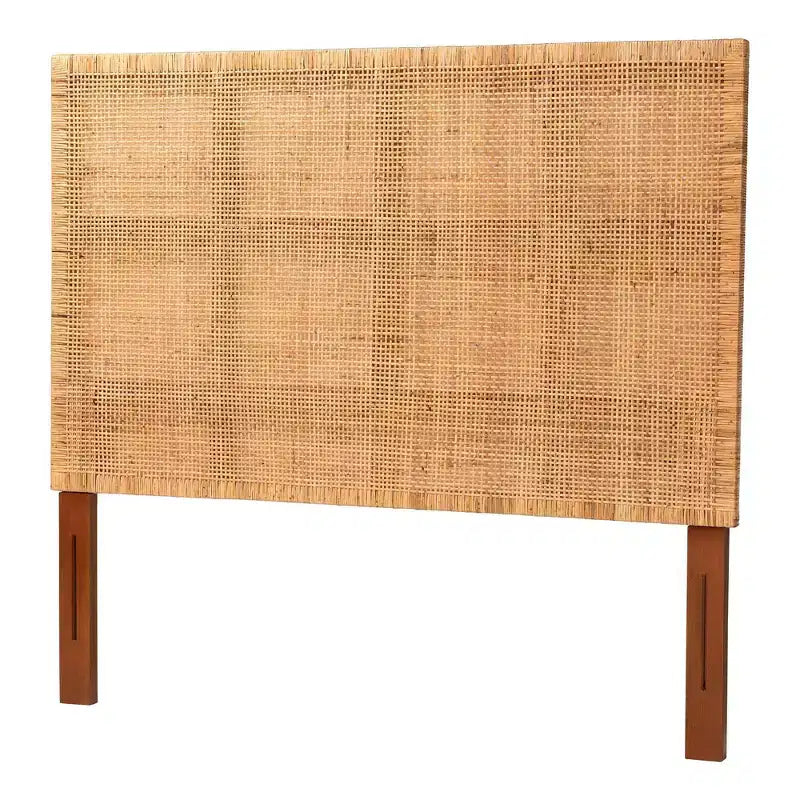 Testiera per letto Queen Size Bali & Pari Lesia in Rattan e Legno di Mogano, Miele Chiaro/Teak Rosso