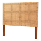 Testiera per letto Queen Size Bali & Pari Lesia in Rattan e Legno di Mogano, Miele Chiaro/Teak Rosso