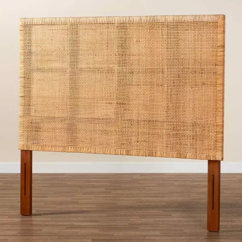 Testiera per letto Queen Size Bali & Pari Lesia in Rattan e Legno di Mogano, Miele Chiaro/Teak Rosso
