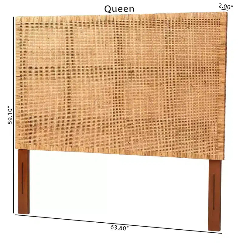Testiera per letto Queen Size Bali & Pari Lesia in Rattan e Legno di Mogano, Miele Chiaro/Teak Rosso