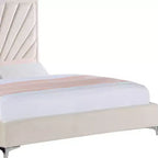 Letto Matrimoniale a 221 cm Letto Faiz in Velluto Beige - Acme Furniture: Capitonnè a Raggi, Piedini in Metallo, Nessuna Rete a Molle Necessaria
