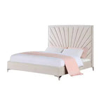 Letto Matrimoniale a 221 cm Letto Faiz in Velluto Beige - Acme Furniture: Capitonnè a Raggi, Piedini in Metallo, Nessuna Rete a Molle Necessaria