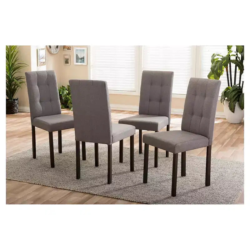 Lot de 4 chaises de salle à manger Andrew modernes et contemporaines, en tissu rembourré à capitonnage quadrillé