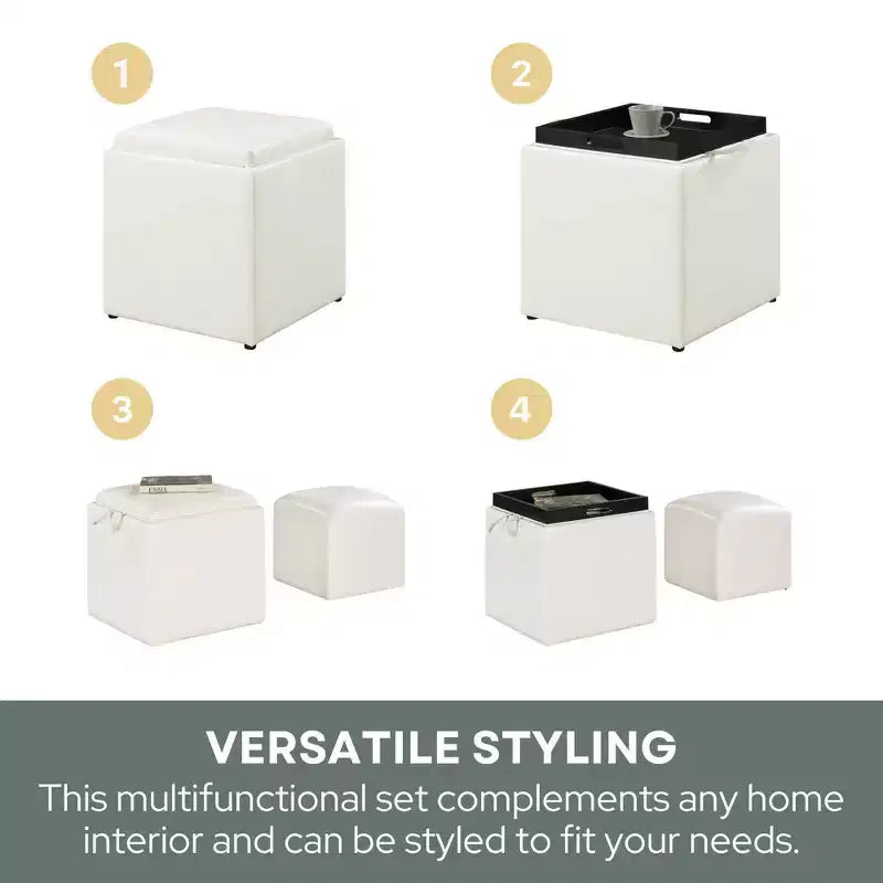 Pouf singolo Park Avenue Designs4Comfort con sgabello e vassoio reversibile - Breighton Home