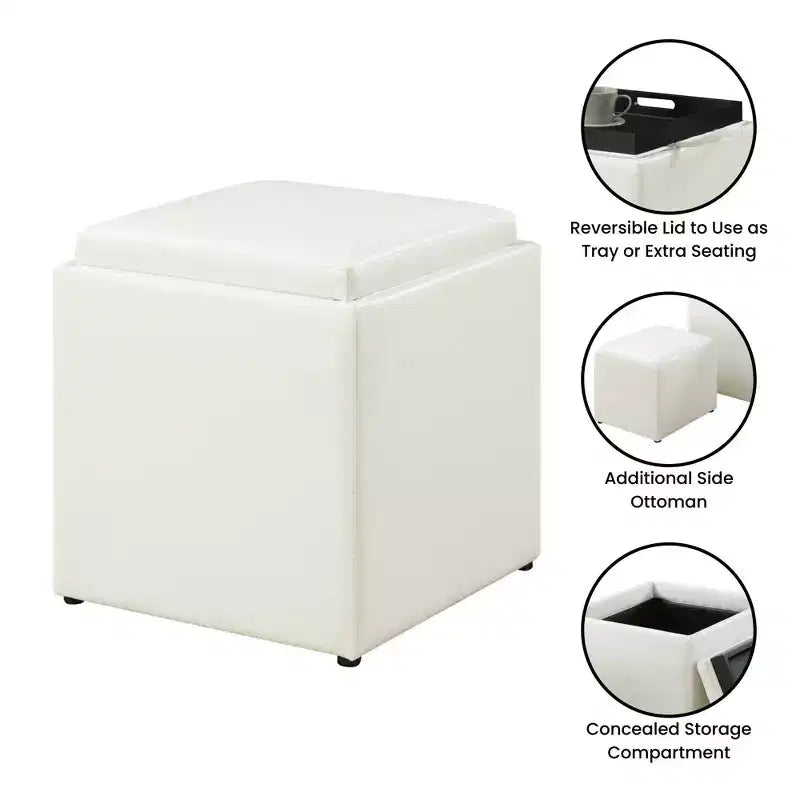 Pouf singolo Park Avenue Designs4Comfort con sgabello e vassoio reversibile - Breighton Home
