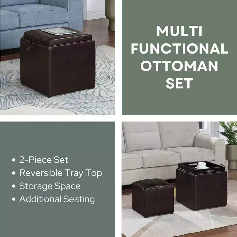 Pouf singolo Park Avenue Designs4Comfort con sgabello e vassoio reversibile - Breighton Home