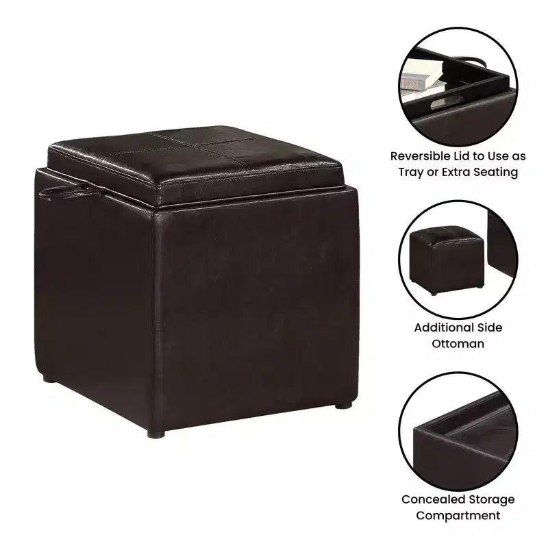 Pouf singolo Park Avenue Designs4Comfort con sgabello e vassoio reversibile - Breighton Home