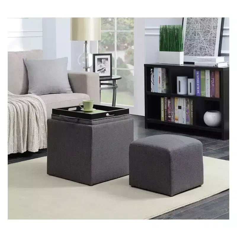 Pouf singolo Park Avenue Designs4Comfort con sgabello e vassoio reversibile - Breighton Home