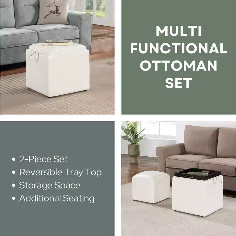 Pouf singolo Park Avenue Designs4Comfort con sgabello e vassoio reversibile - Breighton Home