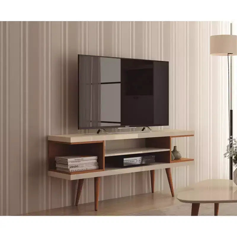 Mobile TV Utopia con gambe in legno allargato e 4 ripiani per TV fino a 50 - Manhattan Comfort