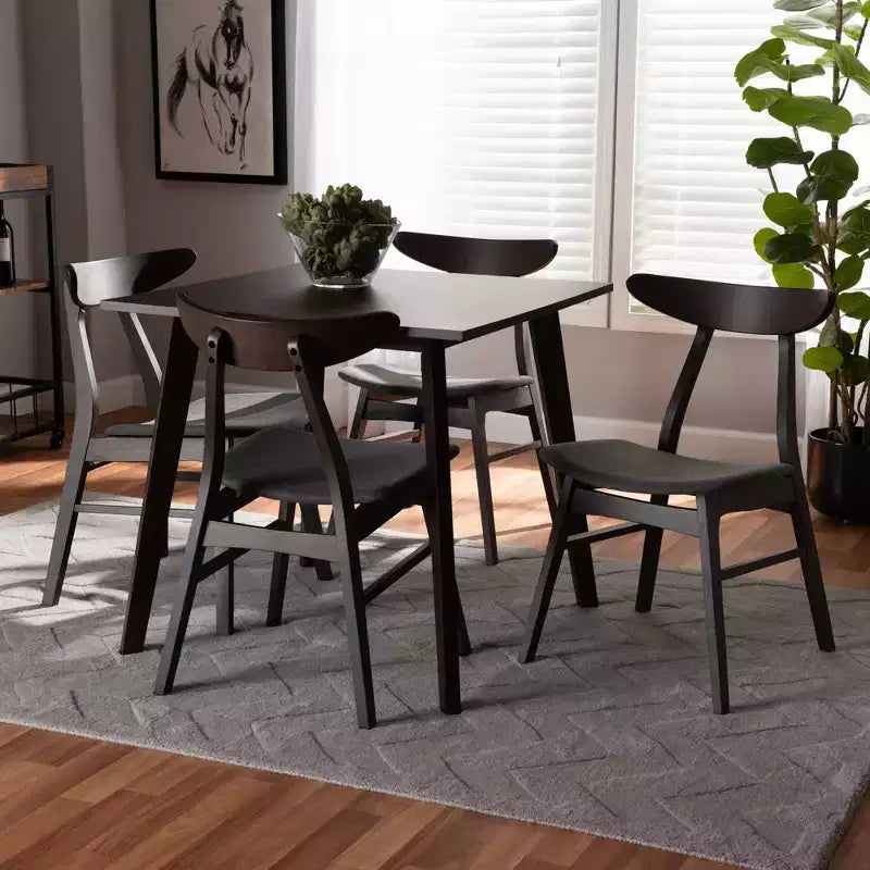 Set da pranzo 5 pezzi Britte in tessuto imbottito e legno - Baxton Studio
