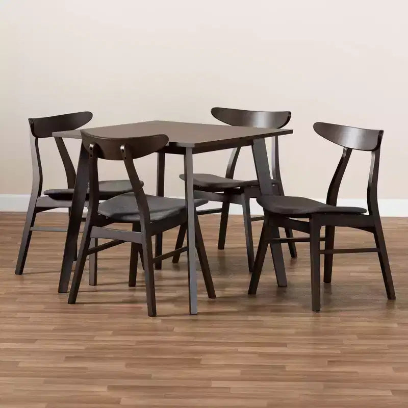 Set da pranzo 5 pezzi Britte in tessuto imbottito e legno - Baxton Studio