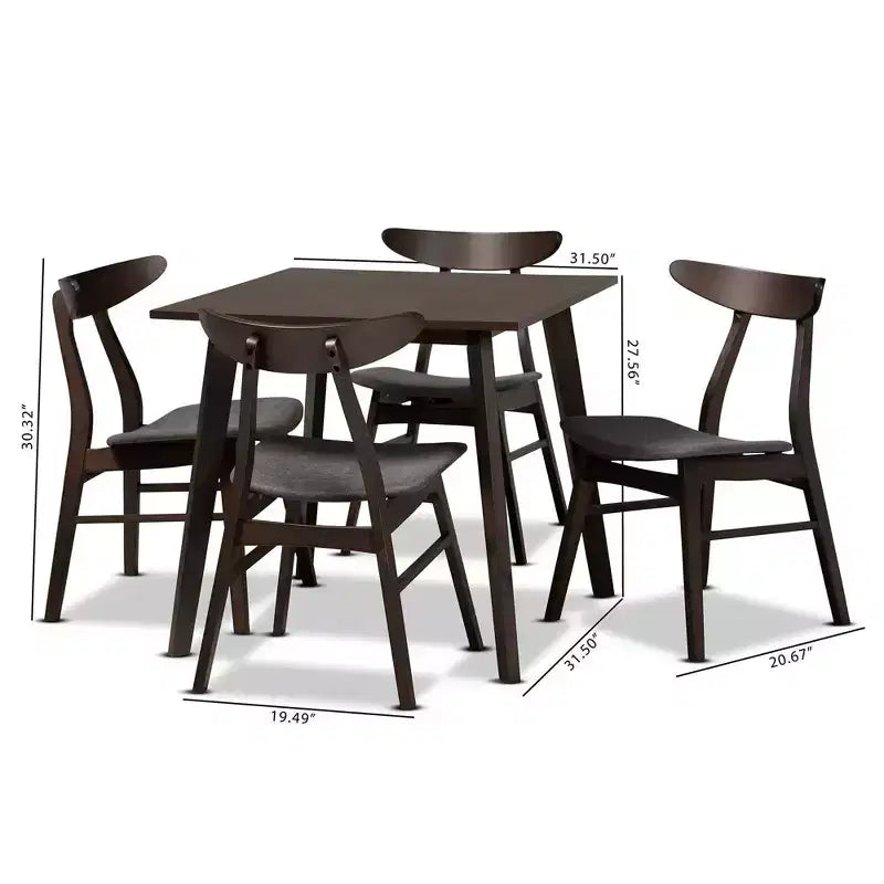 Set da pranzo 5 pezzi Britte in tessuto imbottito e legno - Baxton Studio