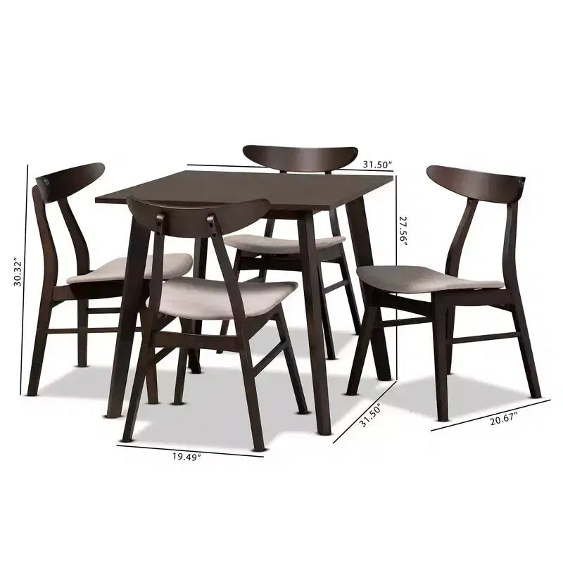 Set da pranzo 5 pezzi Britte in tessuto imbottito e legno - Baxton Studio