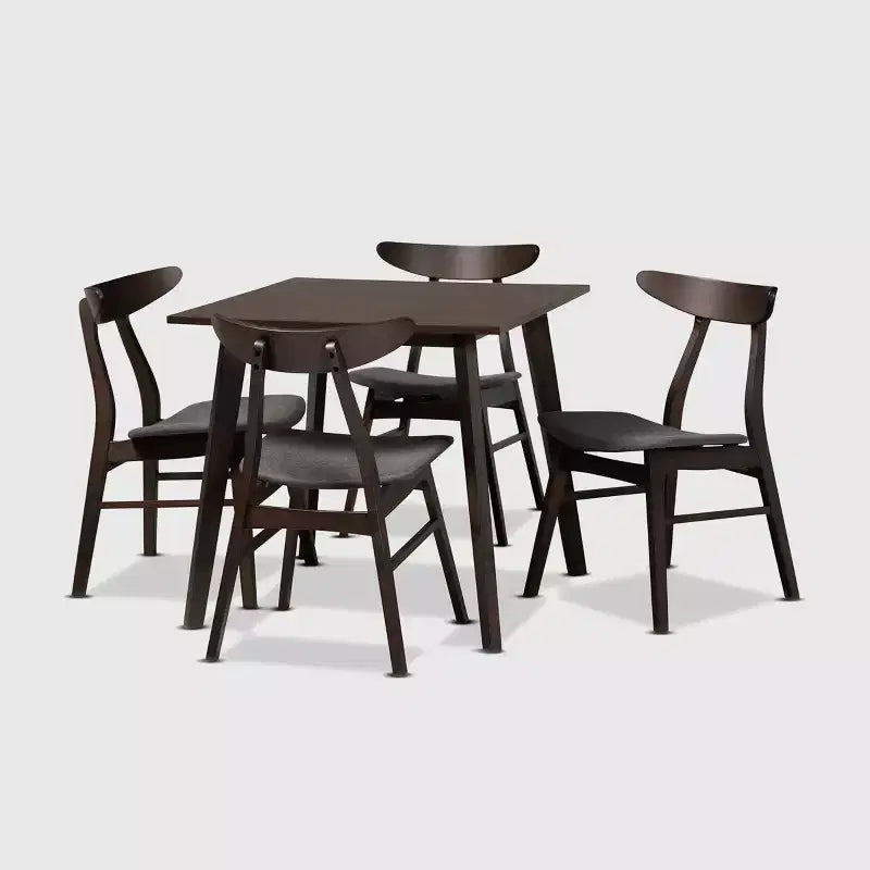 Set da pranzo 5 pezzi Britte in tessuto imbottito e legno - Baxton Studio