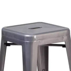 Sgabello da bancone per interni Flash Furniture Lincoln da 24 pollici con schienale basso, finitura argento anticato con rivestimento trasparente, seduta quadrata in metallo