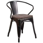 Sedia in metallo Flash Furniture con sedile e braccioli in legno