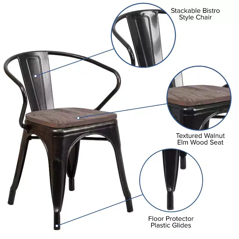Sedia in metallo Flash Furniture con sedile e braccioli in legno