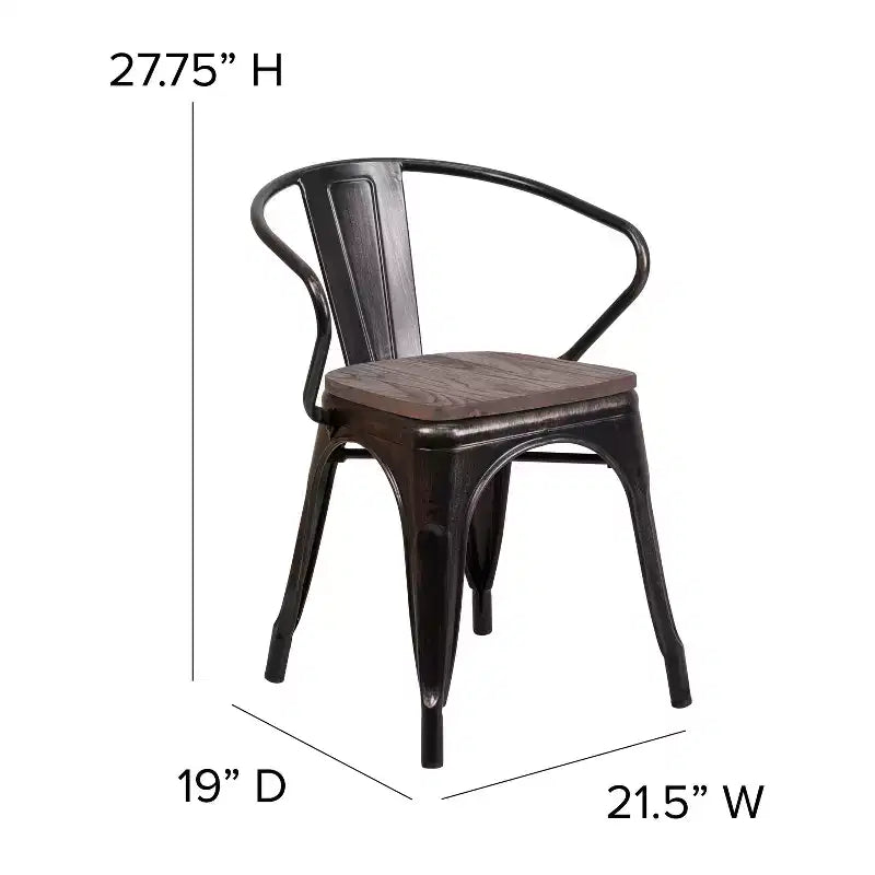 Sedia in metallo Flash Furniture con sedile e braccioli in legno