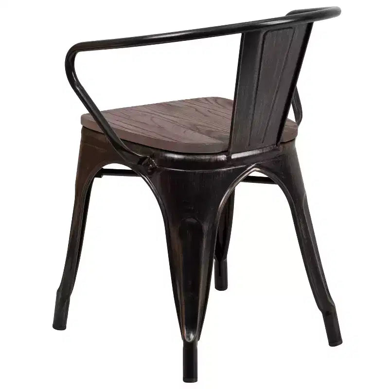 Sedia in metallo Flash Furniture con sedile e braccioli in legno
