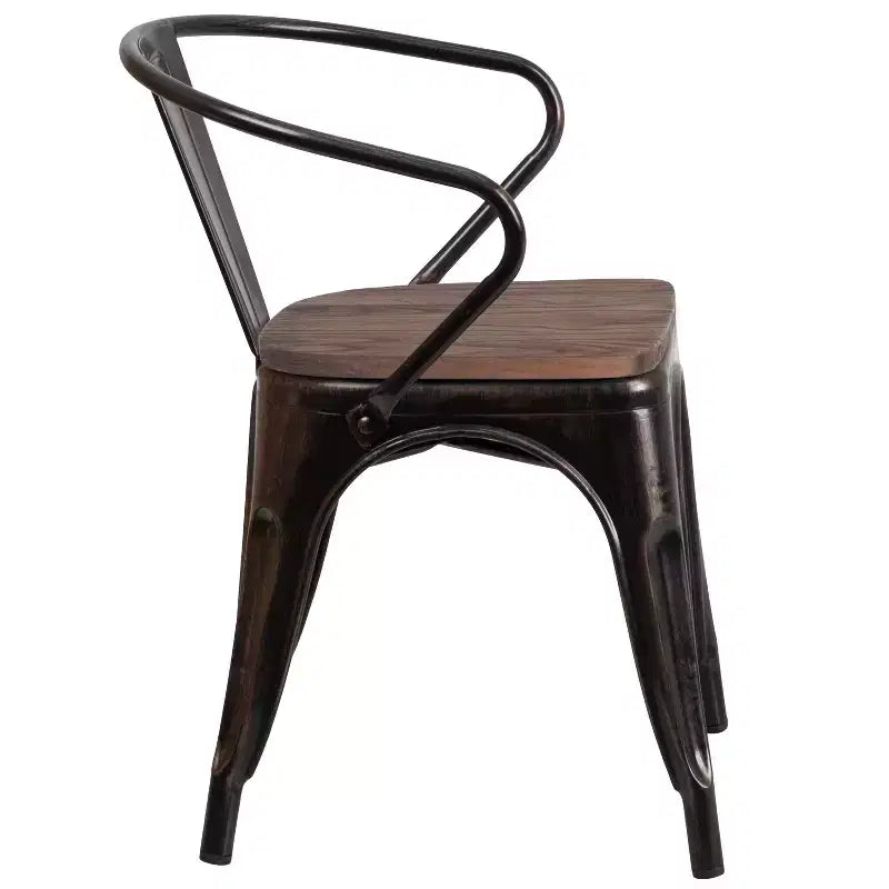Sedia in metallo Flash Furniture con sedile e braccioli in legno