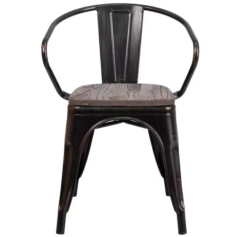Sedia in metallo Flash Furniture con sedile e braccioli in legno