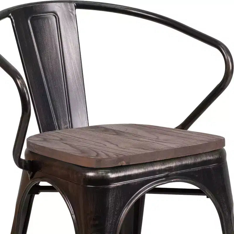 Sedia in metallo Flash Furniture con sedile e braccioli in legno