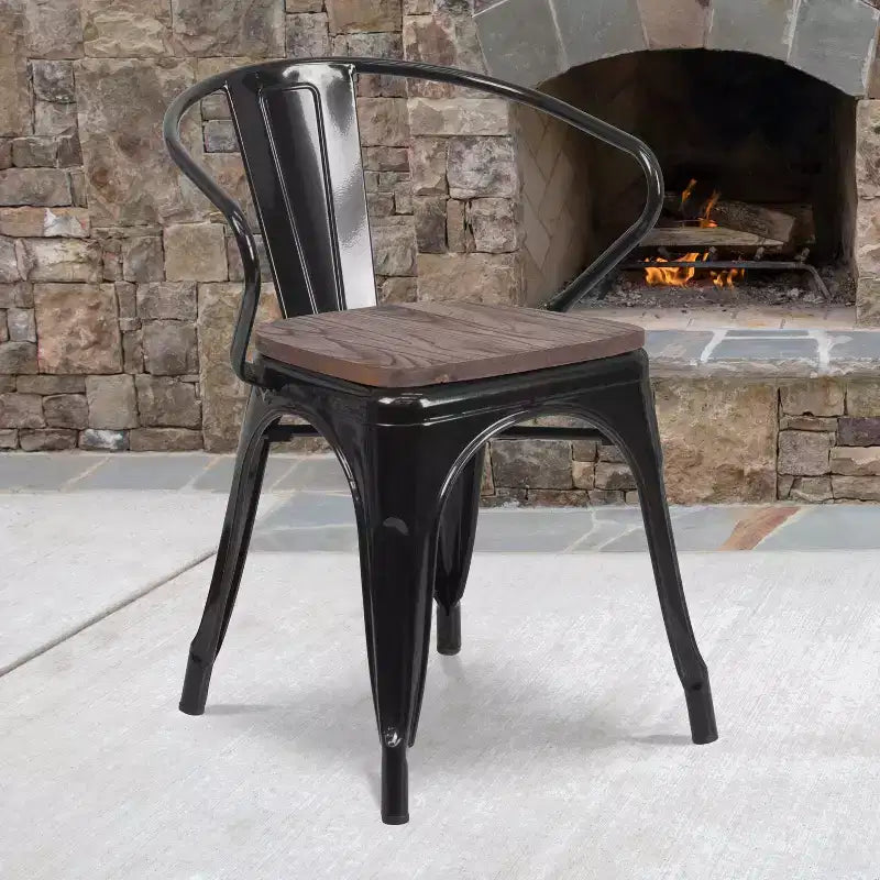 Sedia in metallo Flash Furniture con sedile e braccioli in legno