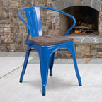 Sedia in metallo Flash Furniture con sedile e braccioli in legno