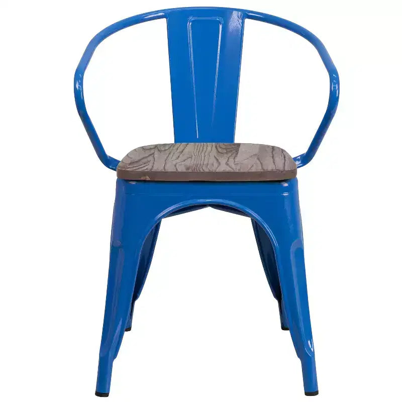Sedia in metallo Flash Furniture con sedile e braccioli in legno