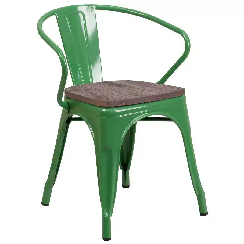 Sedia in metallo Flash Furniture con sedile e braccioli in legno