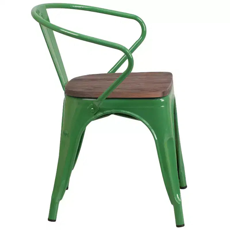 Sedia in metallo Flash Furniture con sedile e braccioli in legno