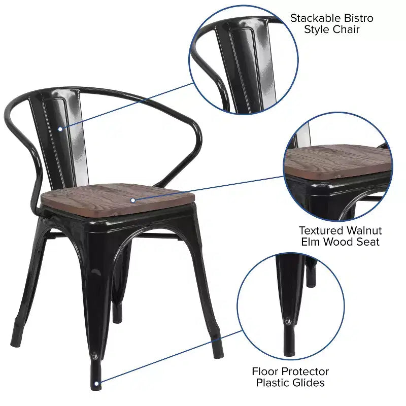 Sedia in metallo Flash Furniture con sedile e braccioli in legno