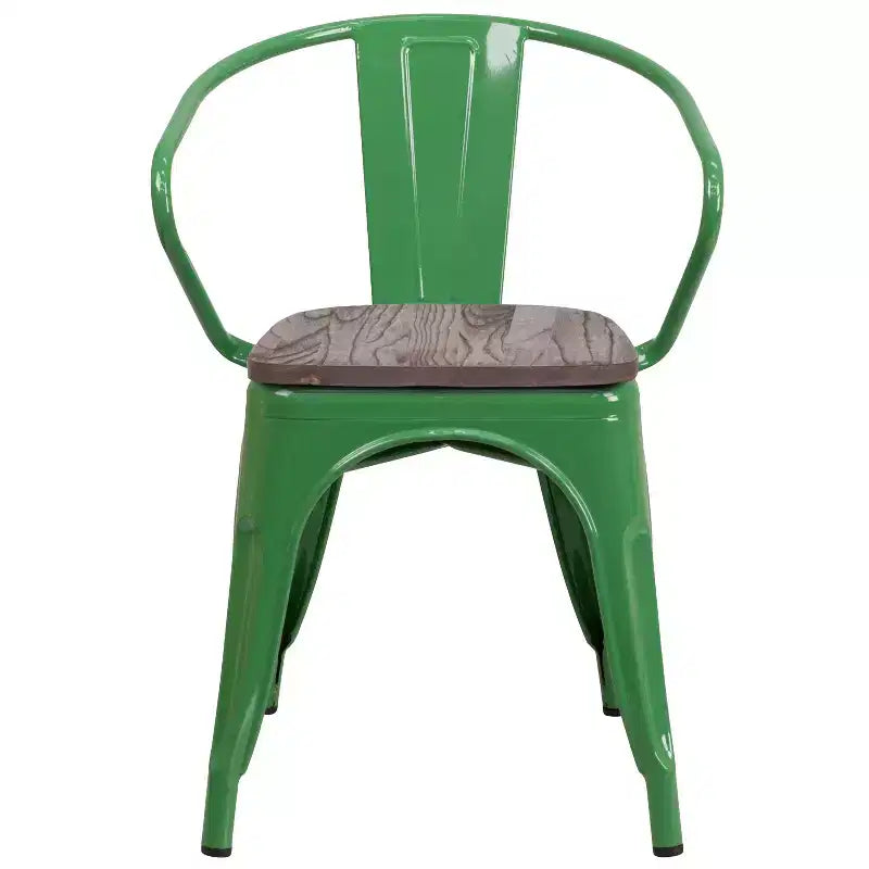 Sedia in metallo Flash Furniture con sedile e braccioli in legno