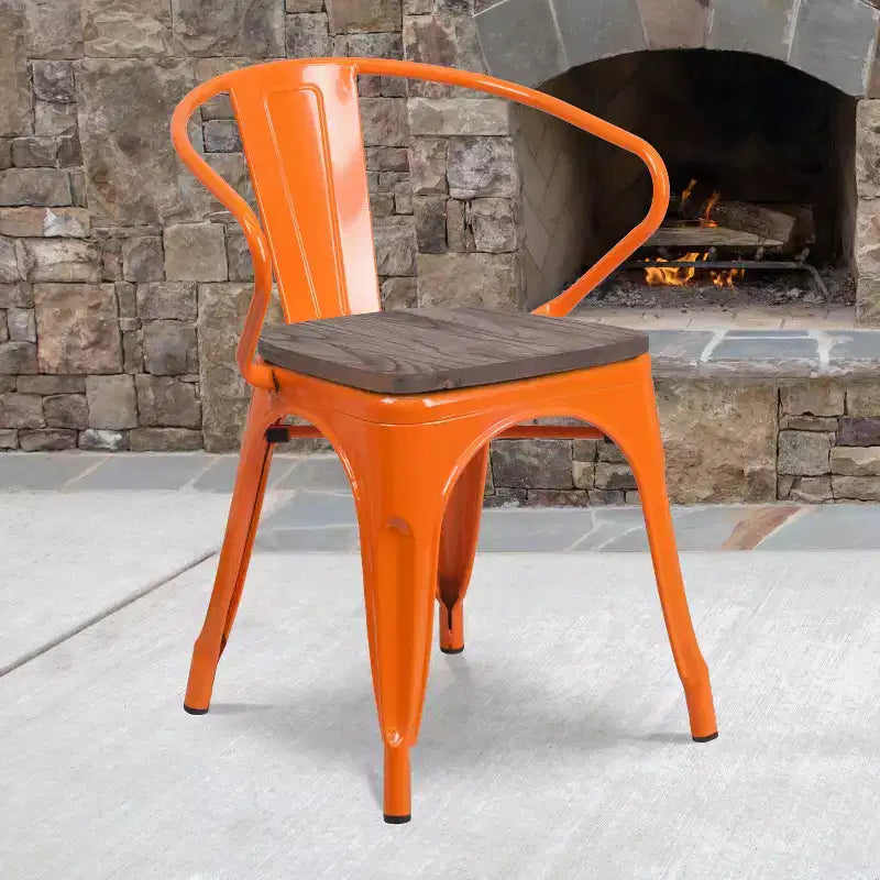 Sedia in metallo Flash Furniture con sedile e braccioli in legno