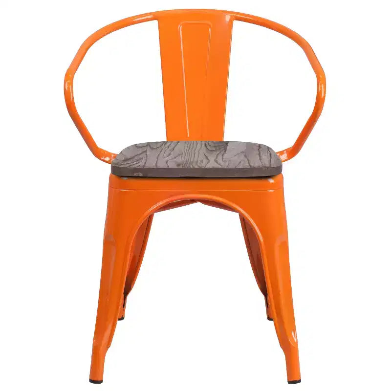Sedia in metallo Flash Furniture con sedile e braccioli in legno
