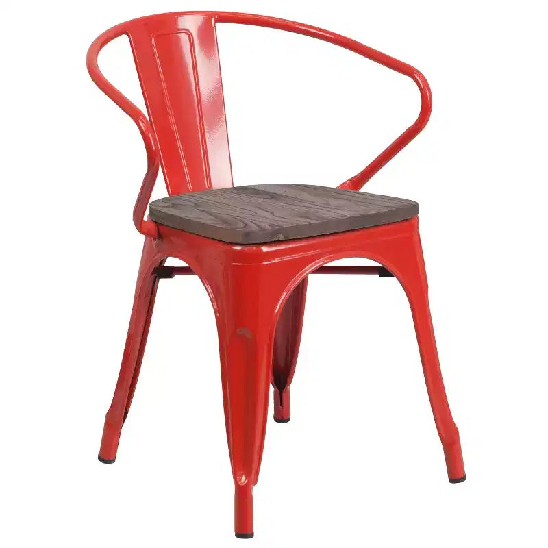 Sedia in metallo Flash Furniture con sedile e braccioli in legno