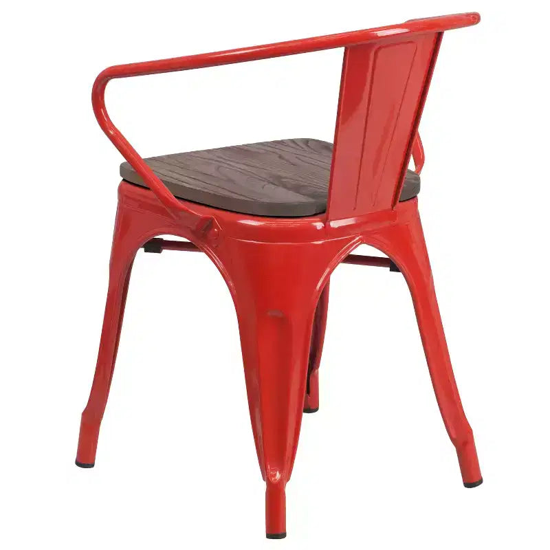 Sedia in metallo Flash Furniture con sedile e braccioli in legno