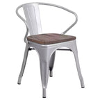 Sedia in metallo Flash Furniture con sedile e braccioli in legno