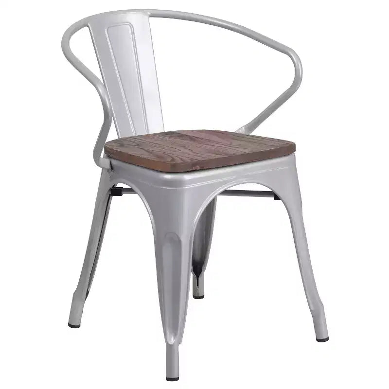 Sedia in metallo Flash Furniture con sedile e braccioli in legno
