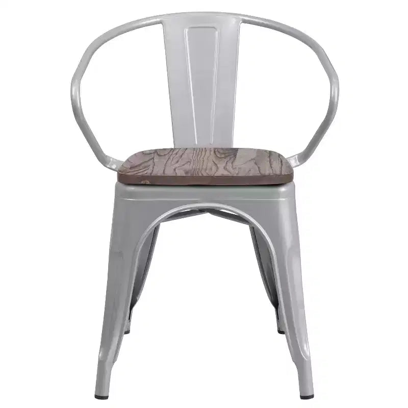 Sedia in metallo Flash Furniture con sedile e braccioli in legno