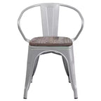 Sedia in metallo Flash Furniture con sedile e braccioli in legno
