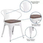 Sedia in metallo Flash Furniture con sedile e braccioli in legno