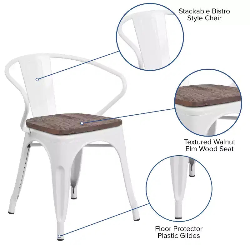 Sedia in metallo Flash Furniture con sedile e braccioli in legno