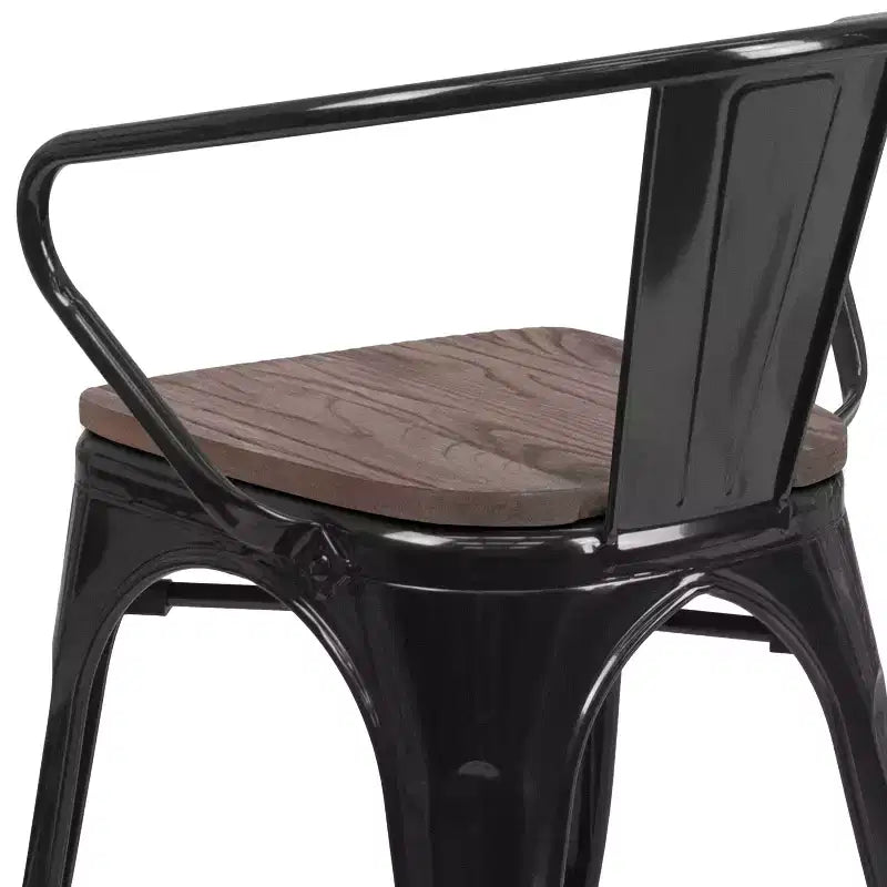 Sedia in metallo Flash Furniture con sedile e braccioli in legno