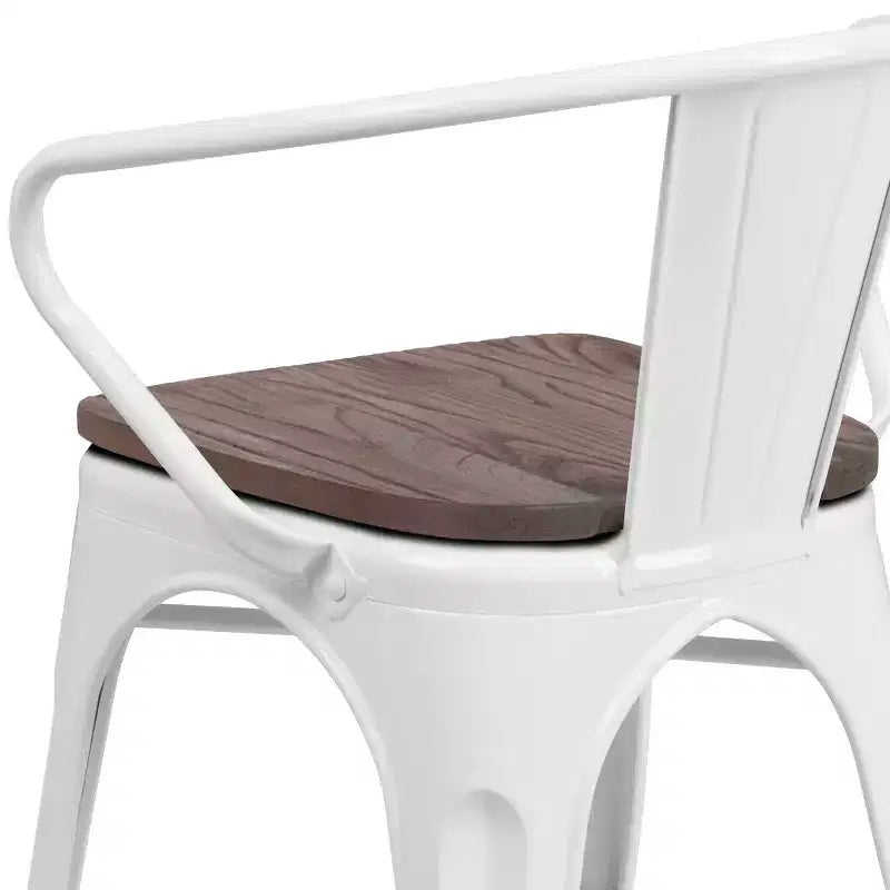 Sedia in metallo Flash Furniture con sedile e braccioli in legno