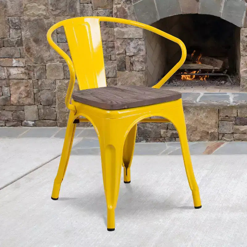 Sedia in metallo Flash Furniture con sedile e braccioli in legno